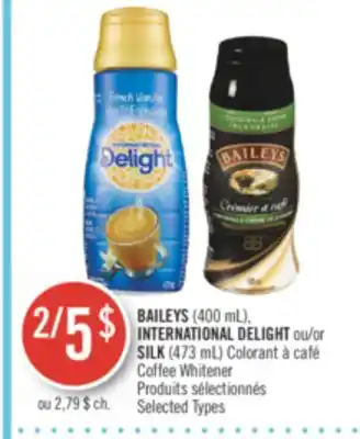 Pharmaprix Baileys (400 ml), international delight or silk (473 ml) coffee whitener offer