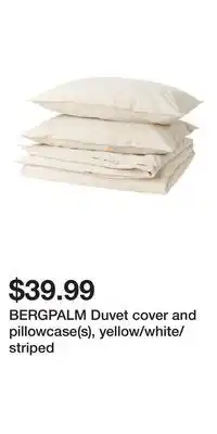 IKEA Bergpalm duvet cover and pillowcase(s), yellow/white/striped offer
