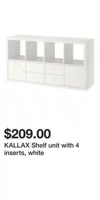 IKEA Kallax shelf unit with 4 inserts, white offer