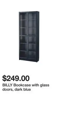 IKEA Billy bookcase with glass doors, dark blue offer