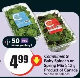 FreshCo Compliments Baby Spinach or Spring Mix 312g offer