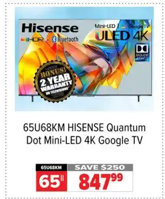 2001 Audio Video Hisense quantum dot mini-led 4k google tv 65 offer