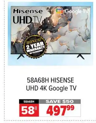 2001 Audio Video Hisense uhd 4k google tv 58 offer