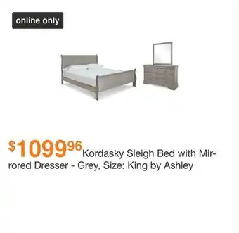 Ashley Furniture Kordasky sleigh bed with mirrored dresser - grey, size: king by ashley offer