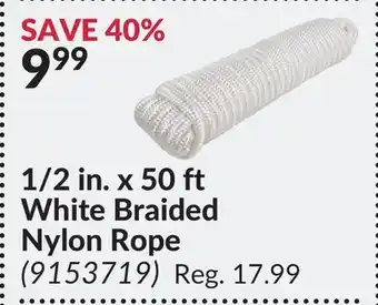 Princess Auto 1/2 in. x 50 ft white braided nylon rope offer