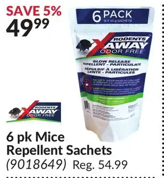 Princess Auto 6 pk mice repellent sachets offer
