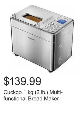 Costco Cuckoo 1 kg (2 lb.) multi-functional bread maker offer