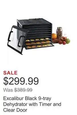 Costco Excalibur black 9-tray dehydrator with timer and clear door offer