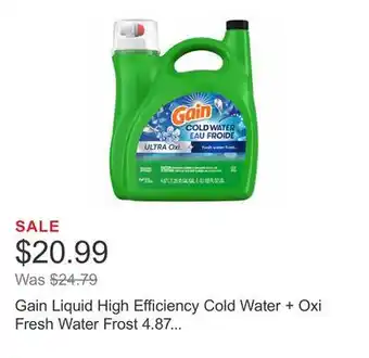 Costco Gain liquid high efficiency cold water + oxi fresh water frost 4.87 l 121 loads offer