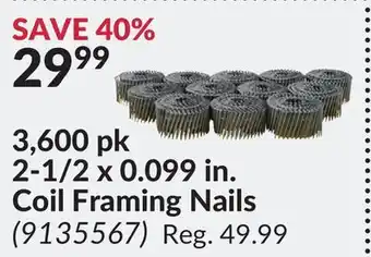 Princess Auto 3,600 pk 2-1/2 x 0.099 in. coil framing nails offer