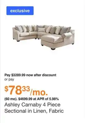 Ashley Furniture Ashley carnaby 4 piece sectional in linen, fabric offer