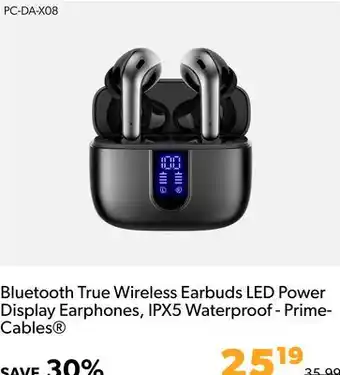Shopper+ Bluetooth true wireless earbuds led power display earphones, ipx5 waterproof - primecables offer