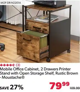Shopper+ Mobile office cabinet, 2 drawers printer stand with open storage shelf, rustic brown - moustache offer