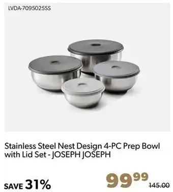 Shopper+ Stainless steel nest design 4-pc prep bowl with lid set - joseph joseph offer