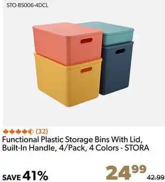 Shopper+ Functional plastic storage bins with lid, built-in handle, 4/pack, 4 colors - stora offer