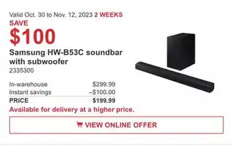 Costco Samsung hw-b53c soundbar with subwoofer offer