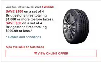 Costco Bridgestone tires totaling offer