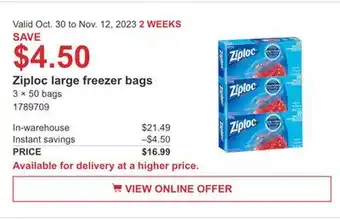 Costco Ziploc large freezer bags offer