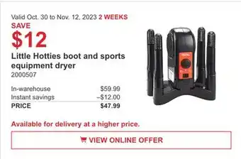 Costco Little hotties boot and sports equipment dryer offer