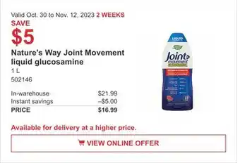 Costco Nature's way joint movement liquid glucosamine offer