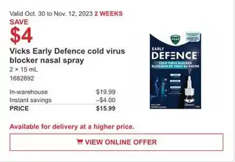 Costco Vicks early defence cold virus blocker nasal spray offer