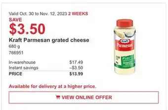 Costco Kraft parmesan grated cheese offer