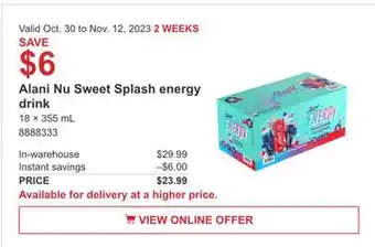 Costco Alani nu sweet splash energy drink offer