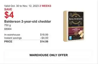 Costco Balderson 2 year old cheddar offer