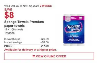 Costco Sponge towels premium paper towels offer