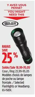 Canadian Tire Police security selected flashlights or headlamp offer