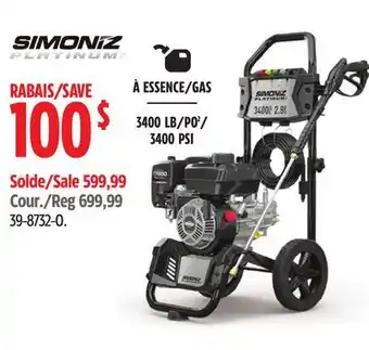 Canadian Tire Simoniz platinum 3400 psi 2.8 gpm cold water wheeled gas pressure washer w/briggs & stratton engine offer