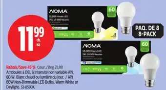 Canadian Tire Noma a19 60w non-dimmable led bulbs offer