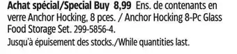 Canadian Tire Anchor hocking 8-pc glass food storage set offer