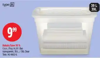 Canadian Tire Type a 39l clear tote offer