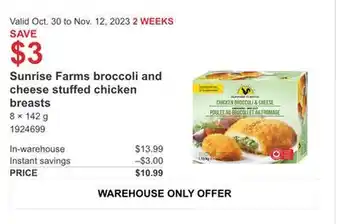 Costco Sunrise farms broccoli and cheese stuffed chicken breasts offer