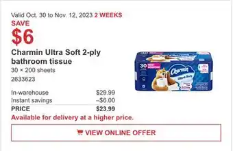 Costco Charmin ultra soft 2-ply bathroom tissue offer