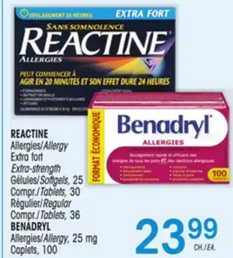 Uniprix Reactine allergies/allergy extra fort/ extra-strength gélules/softgels, régulier/regular, benadryl allergies/allergy, 25 mg offer