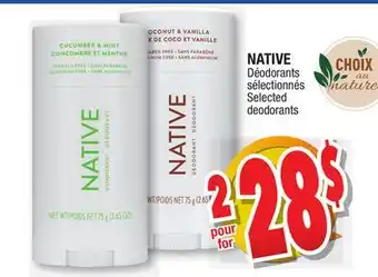 Jean Coutu Native selected deodorants offer
