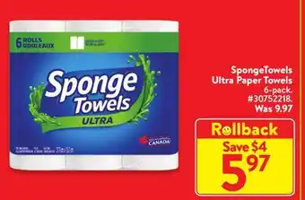 Walmart Spongetowels ultra paper towels offer