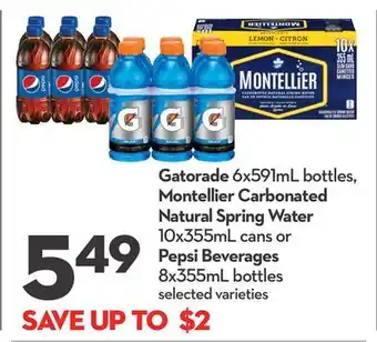 Longo's Gatorade 6x591ml bottles, montellier carbonated natural spring water 10x355ml cans or pepsi beverages 8x355ml bottles offer