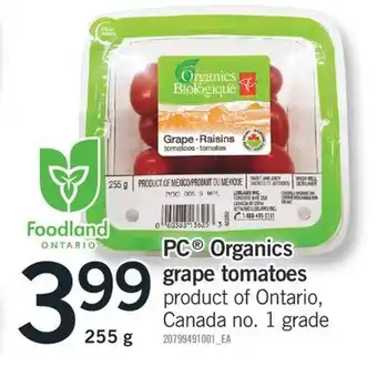 Fortinos Pc organics organics grape tomatoes, 225g offer