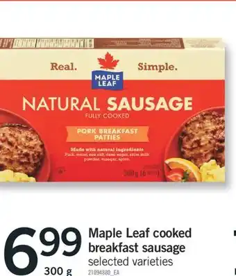 Fortinos Maple leaf cooked breakfast sausage 300 g offer