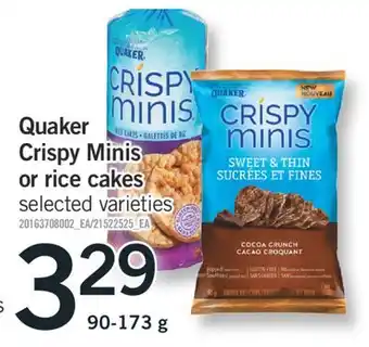 Fortinos Quaker crispy minis or rice cakes, 90-173 g offer