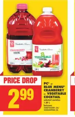 No Frills Pc or blue menu cranberry or vegetable cocktail, 1.89 l offer