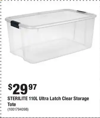 Home Depot Sterilite 110l ultra latch clear storage tote offer