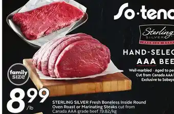 Sobeys Fresh boneless inside round oven roast or marinating steaks offer