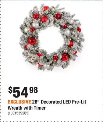 Home Depot Exclusive 28 decorated led pre-lit wreath with timer offer