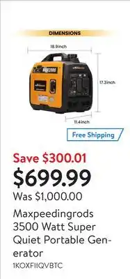 Walmart Maxpeedingrods 3500 watt super quiet portable generator offer
