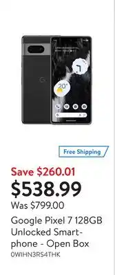 Walmart Google pixel 7 128gb unlocked smartphone - open box offer