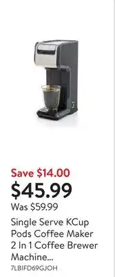 Walmart Single serve kcup pods coffee maker 2 in 1 coffee brewer machine compatible with ground and capsule offer